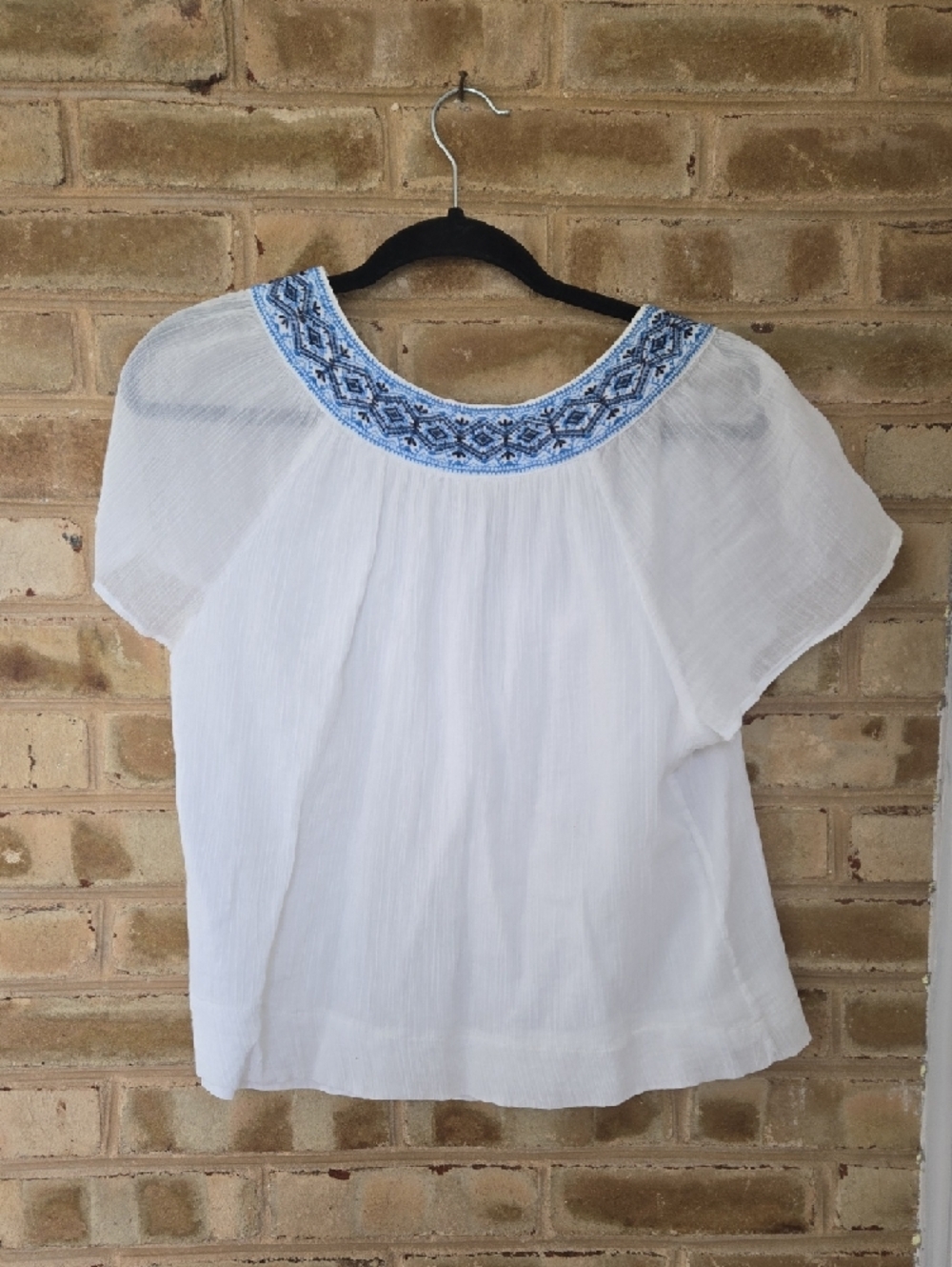Charter Club White Tunic with Blue Embroidered Yoke - Picture 6 of 8